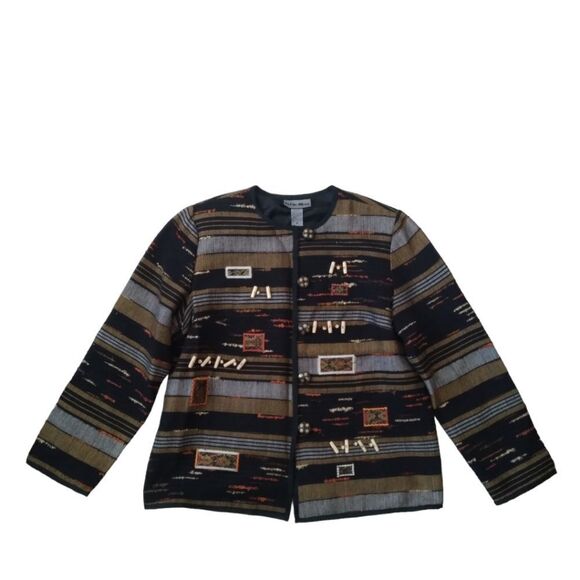 Indigo Moon Black & Brown Vintage Patchwork Blazer Jacket Women's Size Medium - Picture 1 of 12